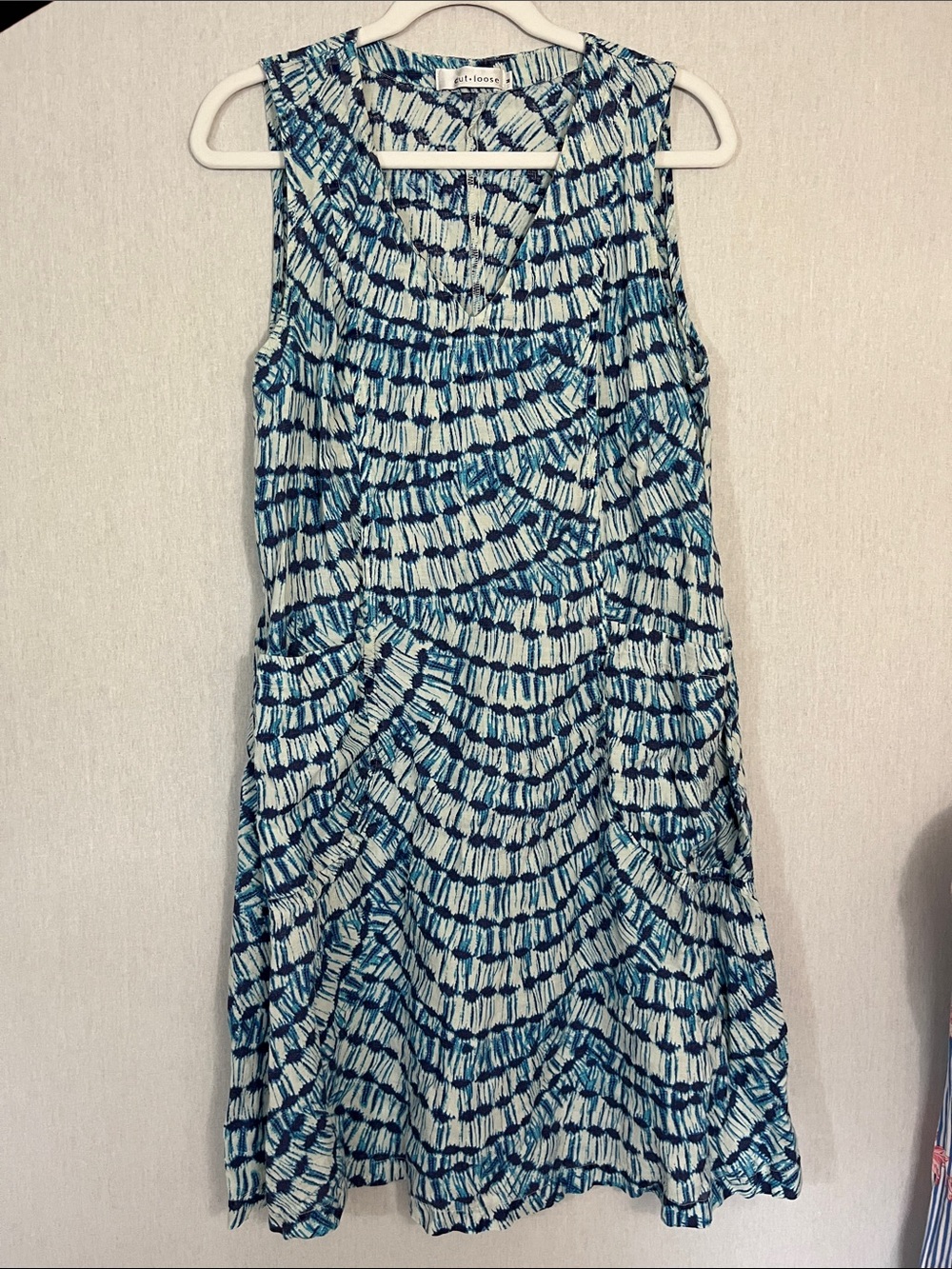 Cut Loose linen Blue Patterned Sleeveless  sun dress breathable